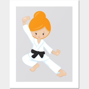 Karate Girl, Cute Girl, Black Belt, Orange Hair Posters and Art